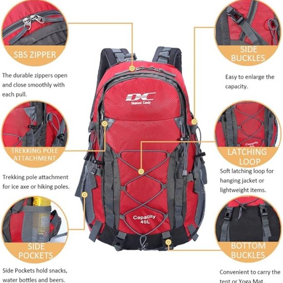 Diamond Candy Waterproof Hiking Backpack for Men and Women, Lightweight Day Pack - Picture 3 of 5